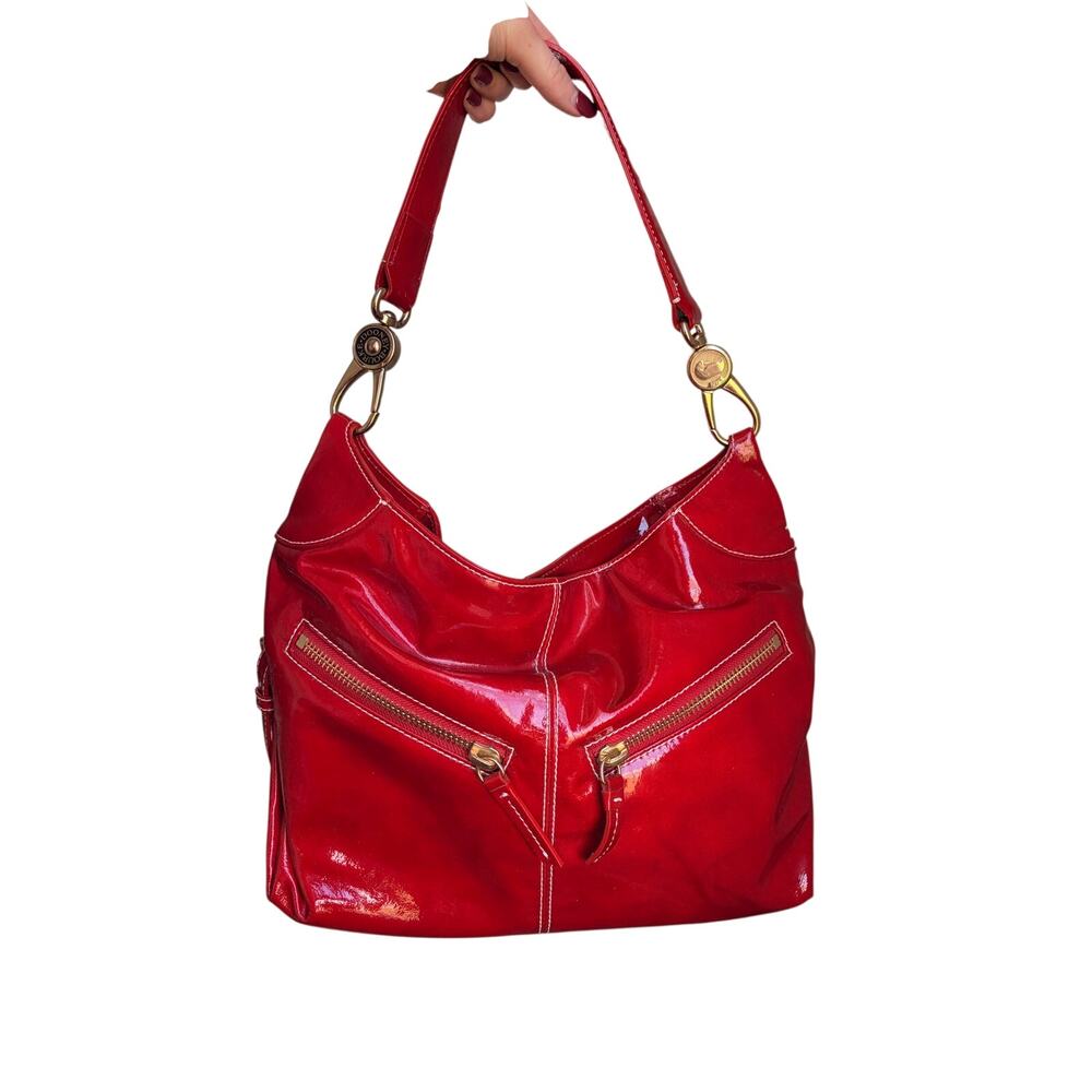 vintage y2k dooney & bourke Red Patent Leather Hobo Bag Diagonal Zip Purse